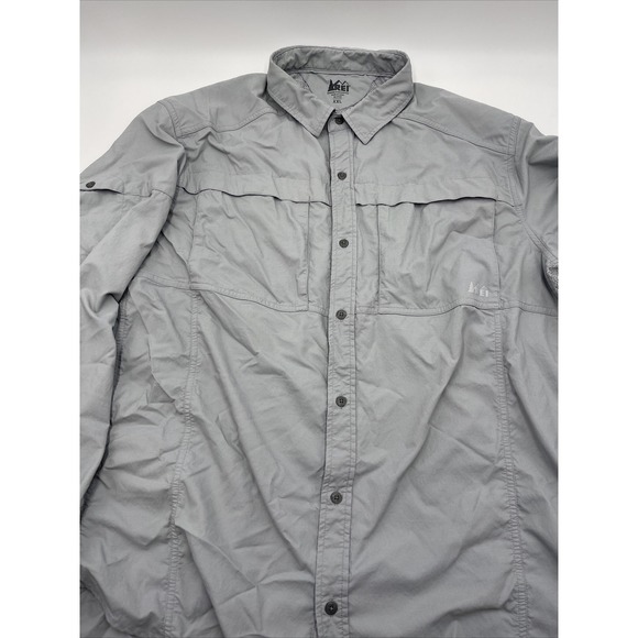 REI Button Down Up Hiking Shirt Long Sleeve Active Vented Gray‎ XXL #C052 - Picture 2 of 10